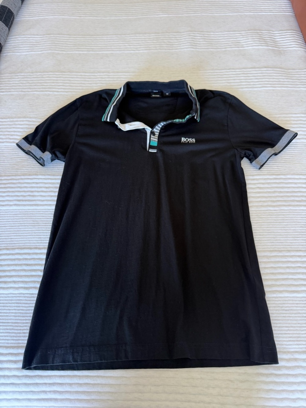Boss Black Polo Shirt with White and Teal Trim